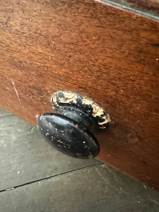 wooden knob eaten by woodworm