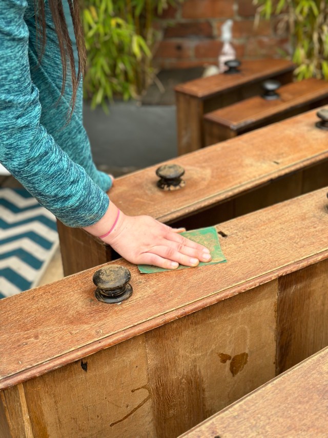 sanding furniture by hand