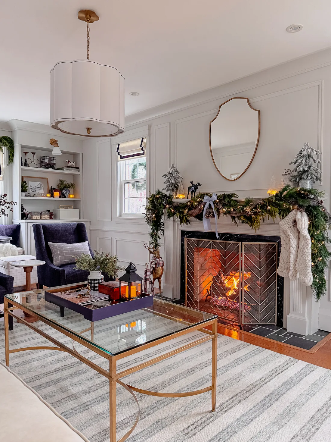 christmas living room tour blue and white ideas