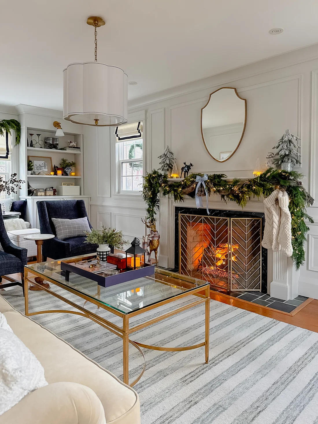 christmas living room tour blue and white ideas