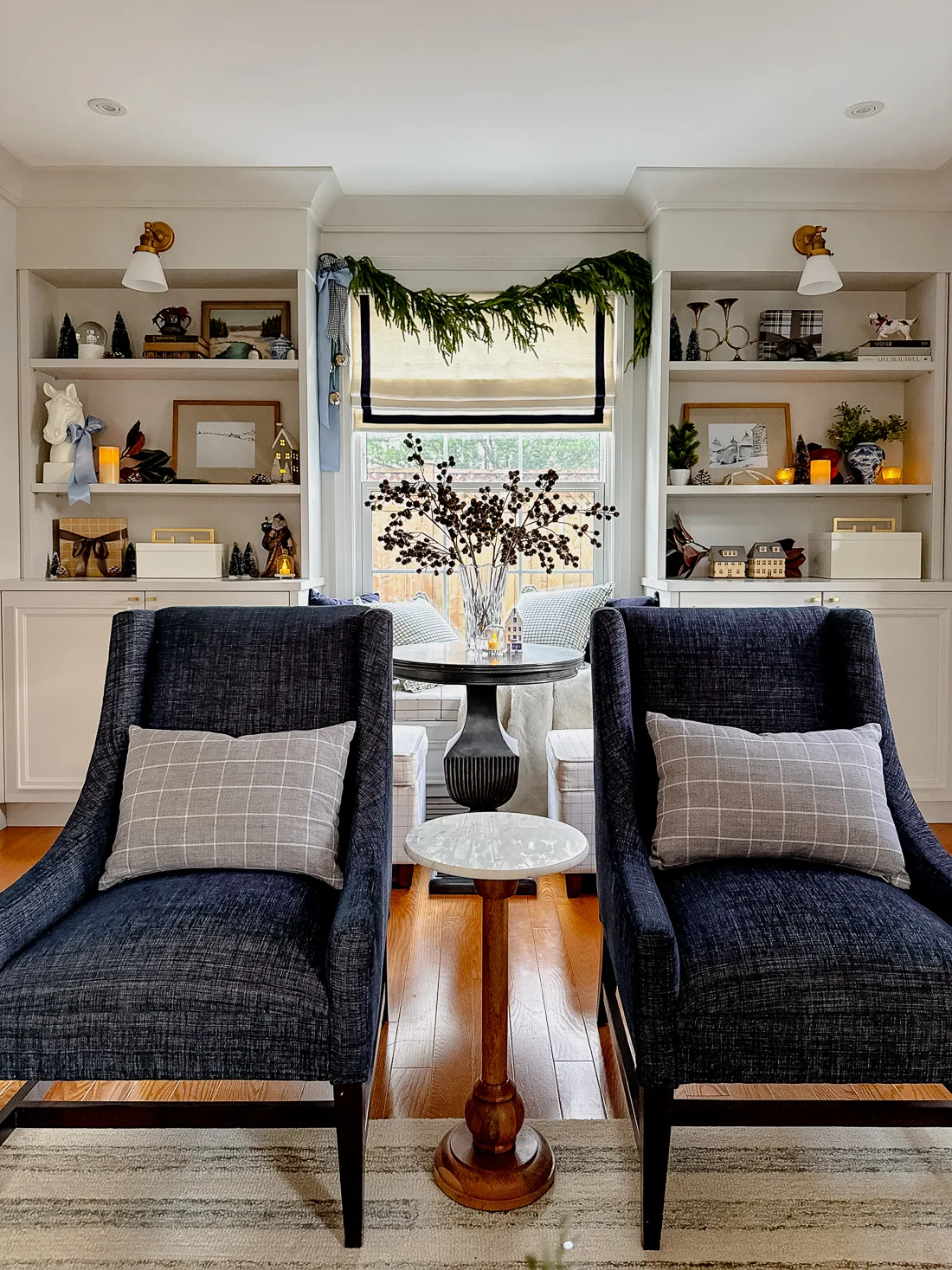 christmas living room tour blue and white ideas