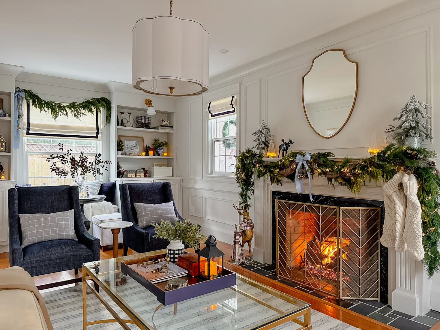 christmas living room tour blue and white ideas