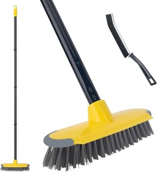 2 in 1 Scrape Brush,deck Cleaning Brush With Long Handle,127 Cm Outdoor Floor Scrubber Broom for Patio, Garage, Boat, Swimming Pool,concrete Cleaning Stiff Bristles Push Broom