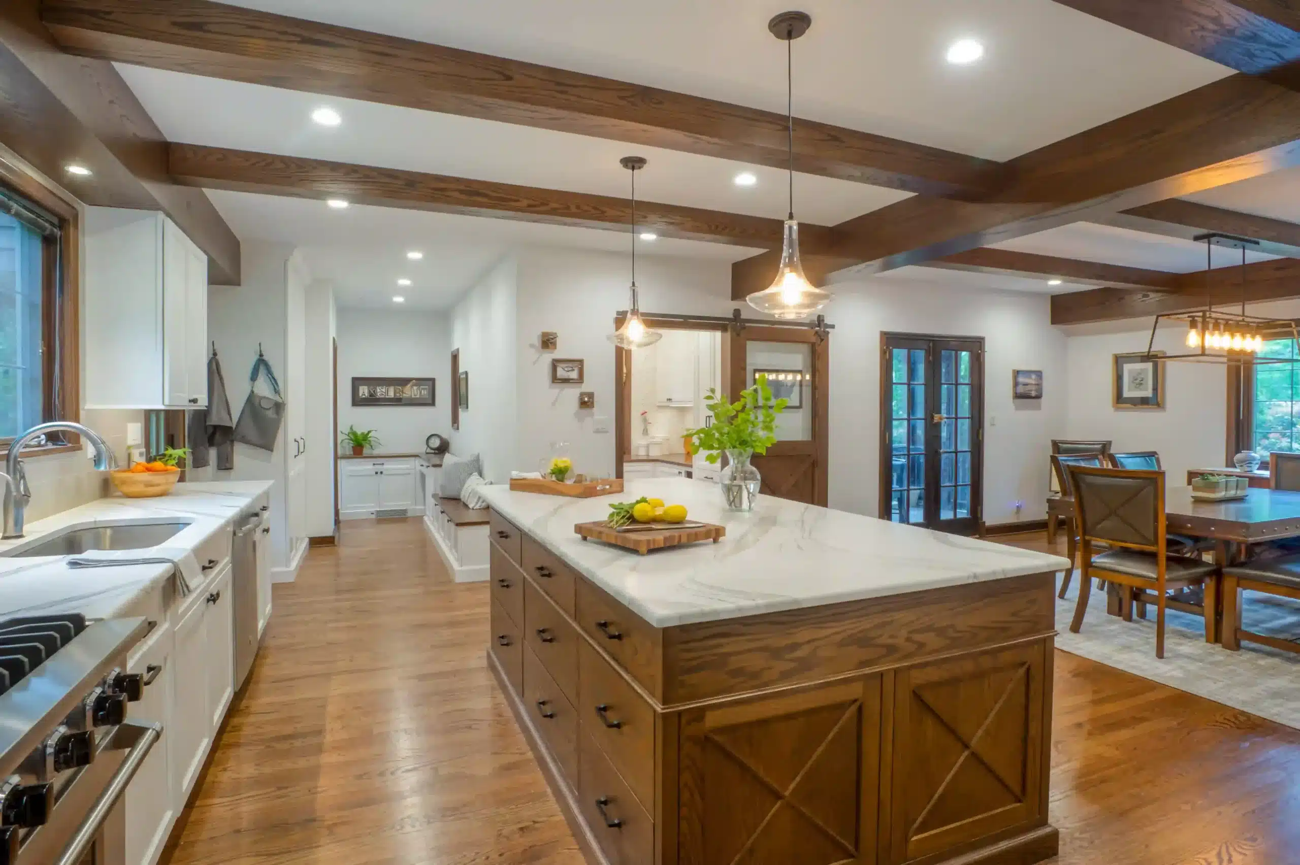 Tudor kitchen with beams and island