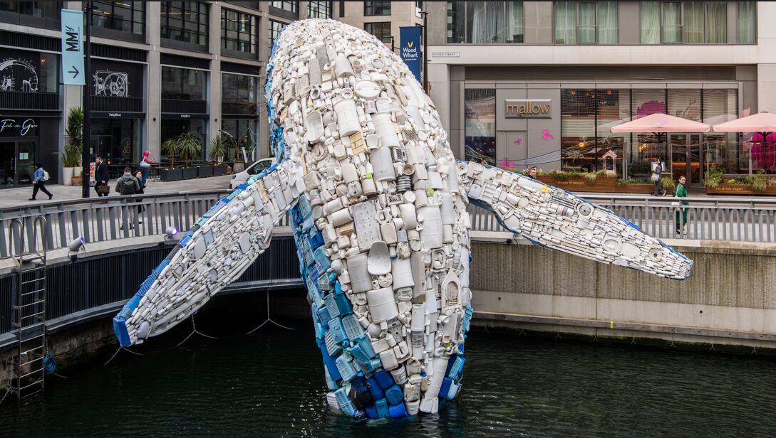 Coffee concrete used for base of four-storey high whale sculpture