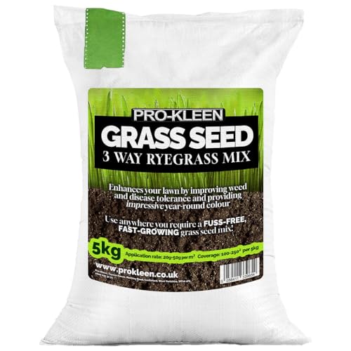 Pro-Kleen Grass Seed 3 Way Ryegrass Mix 5kg - Premium Lawn Seed - Hard Wearing, Fast Germination & Multi-Resistant Against Winter Damage, Rust & Disease - Coverage 100-250² From 5kg