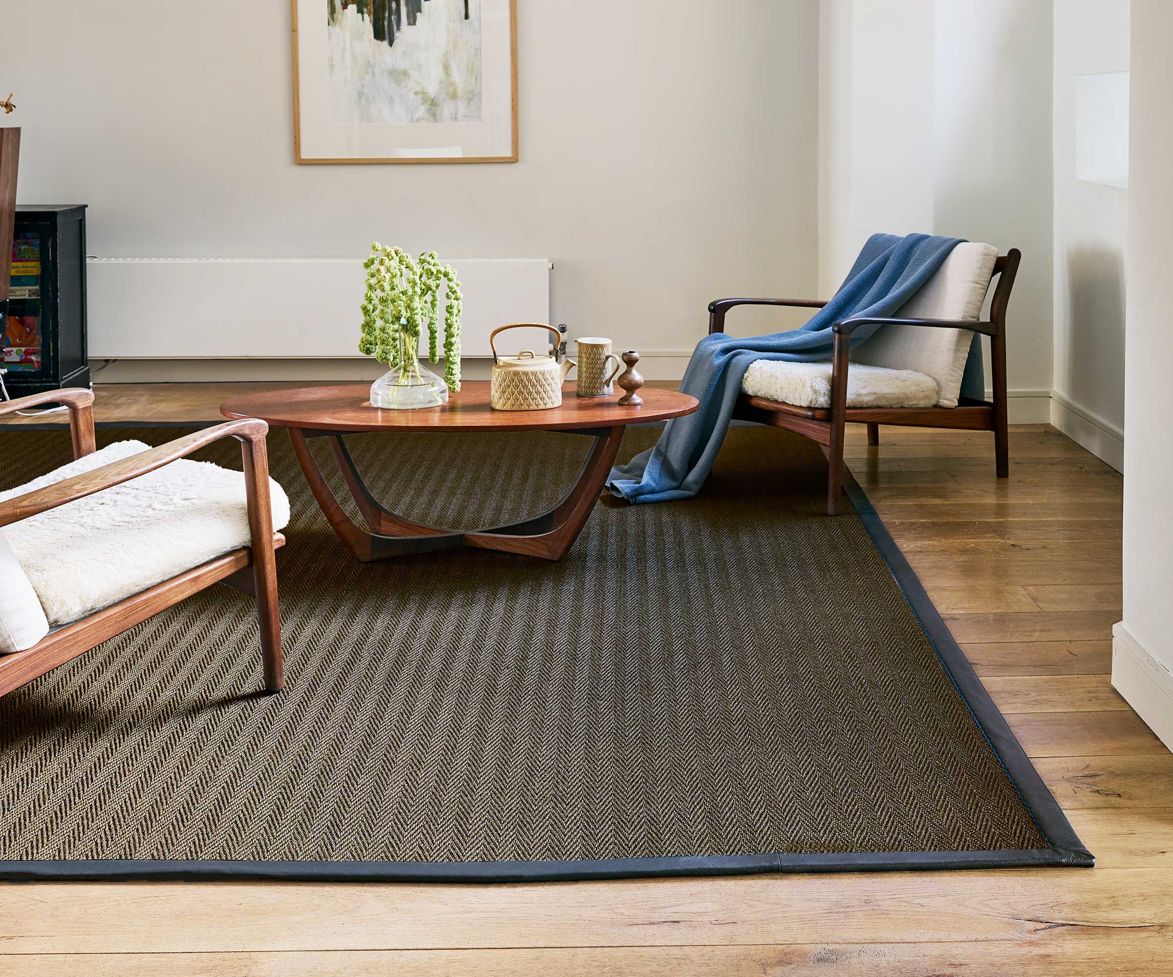 wooden flooring with sisal rug