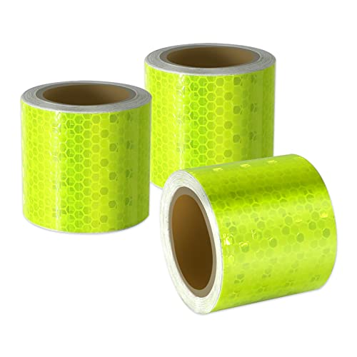 Xrkuu 3m X 5cm Reflective Warning Tape, 3 Rolls Green Waterproof Reflector Tape High Visibility Tape Safety Reminder for Vehicles, Helmets, Mailboxs on Night