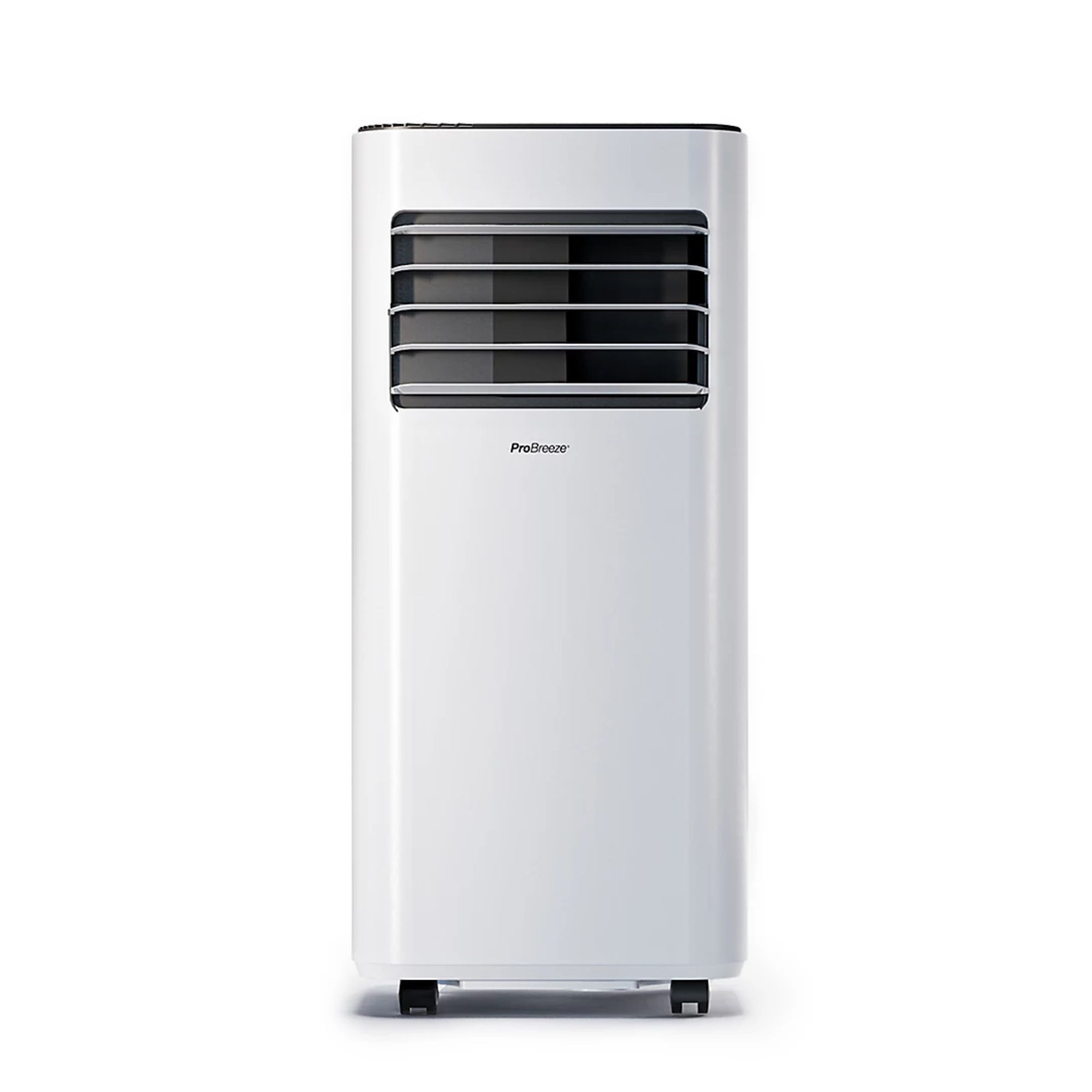 A tall portable air conditioner in white