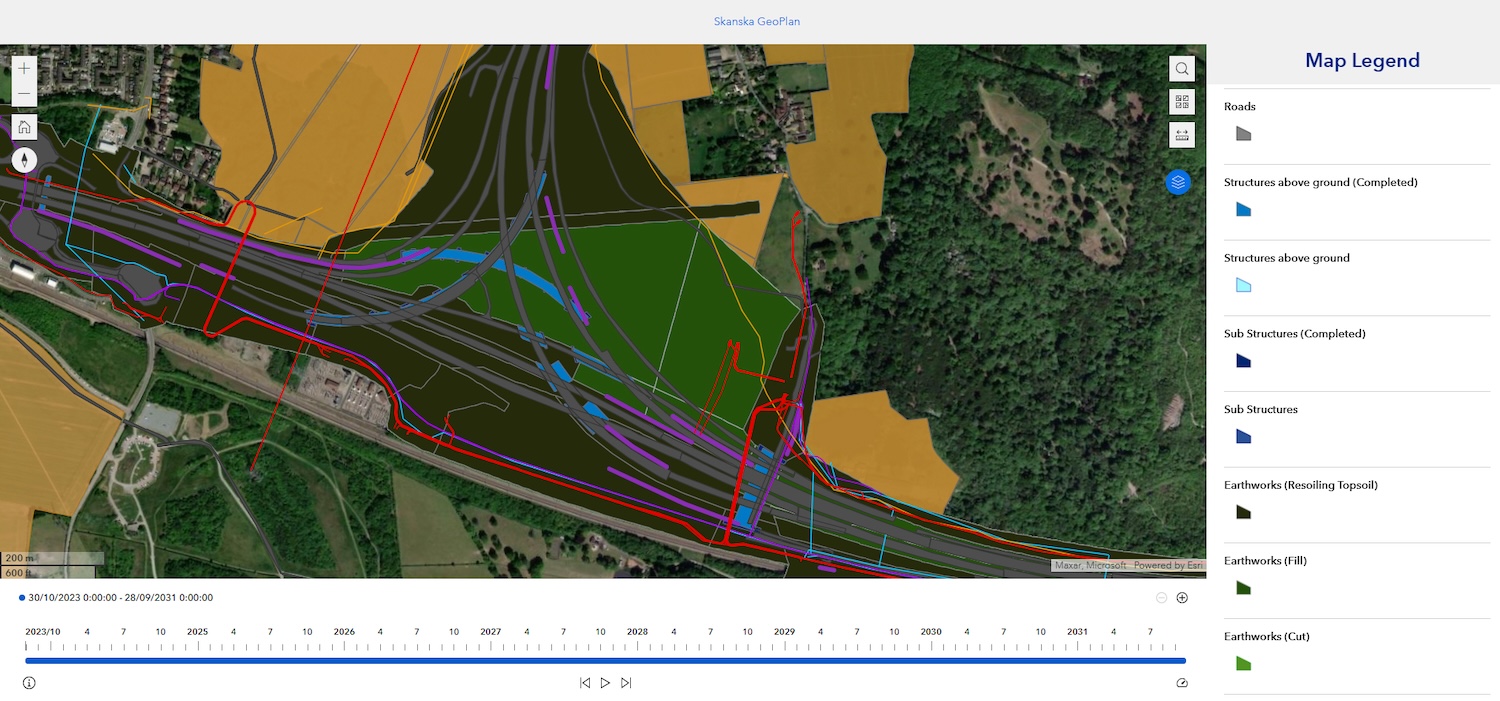 A screenshot of Skanska Geoplan being used on the Lower Thames Crossing project - for Best Application of Technology