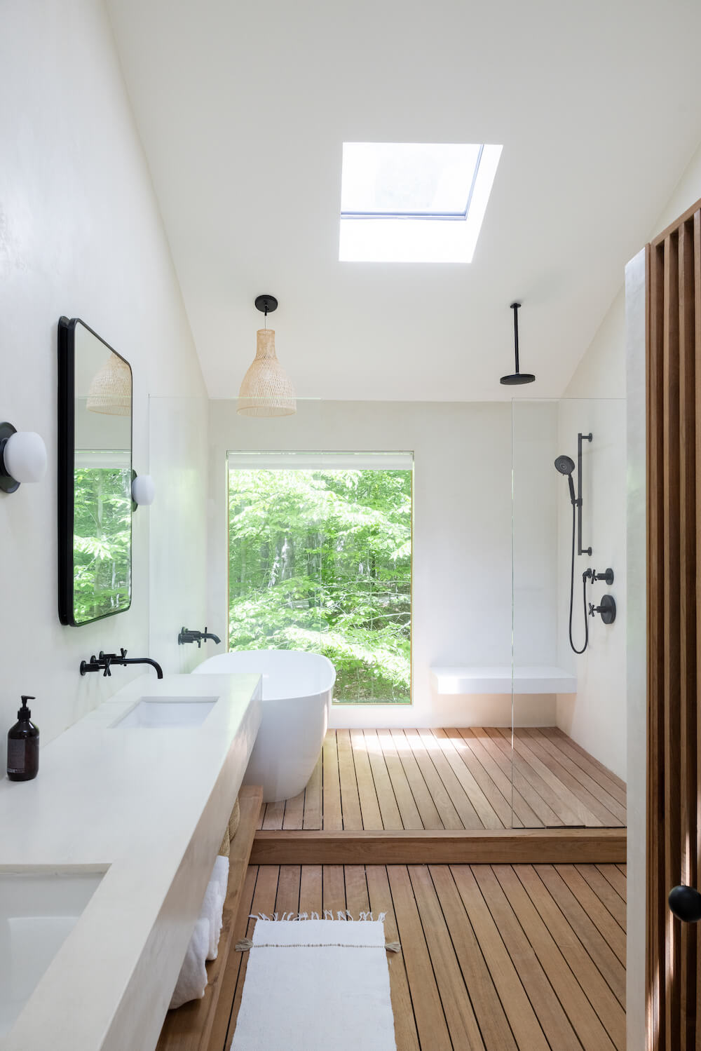 wet room with doorless walk in shower