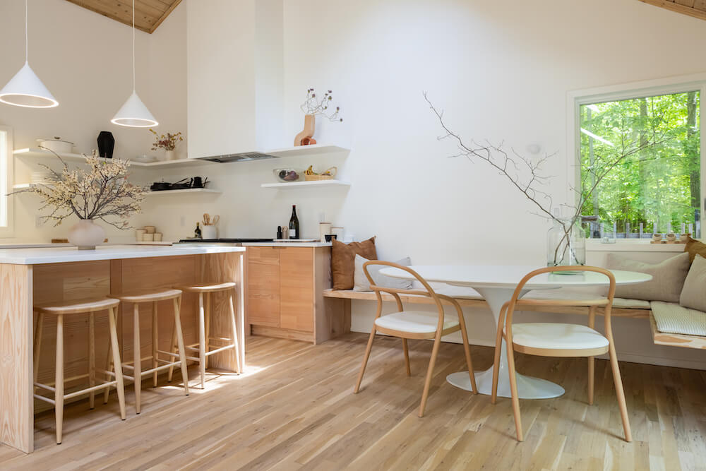 natural wood Kitchen cabinets with adjacent breakfast nook