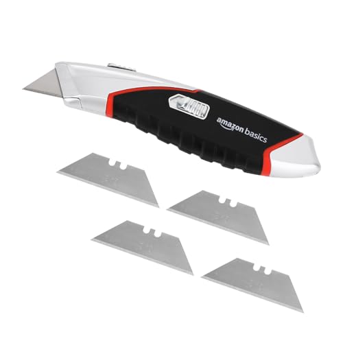 Amazon Basics Heavy Duty Retractable Auto-Load Ergonomic Utility Knife 3-Position Locking Blade With 4 Replaceable Blades in Designed Storage, Black/silver : Amazon.co.uk: Diy & Tools