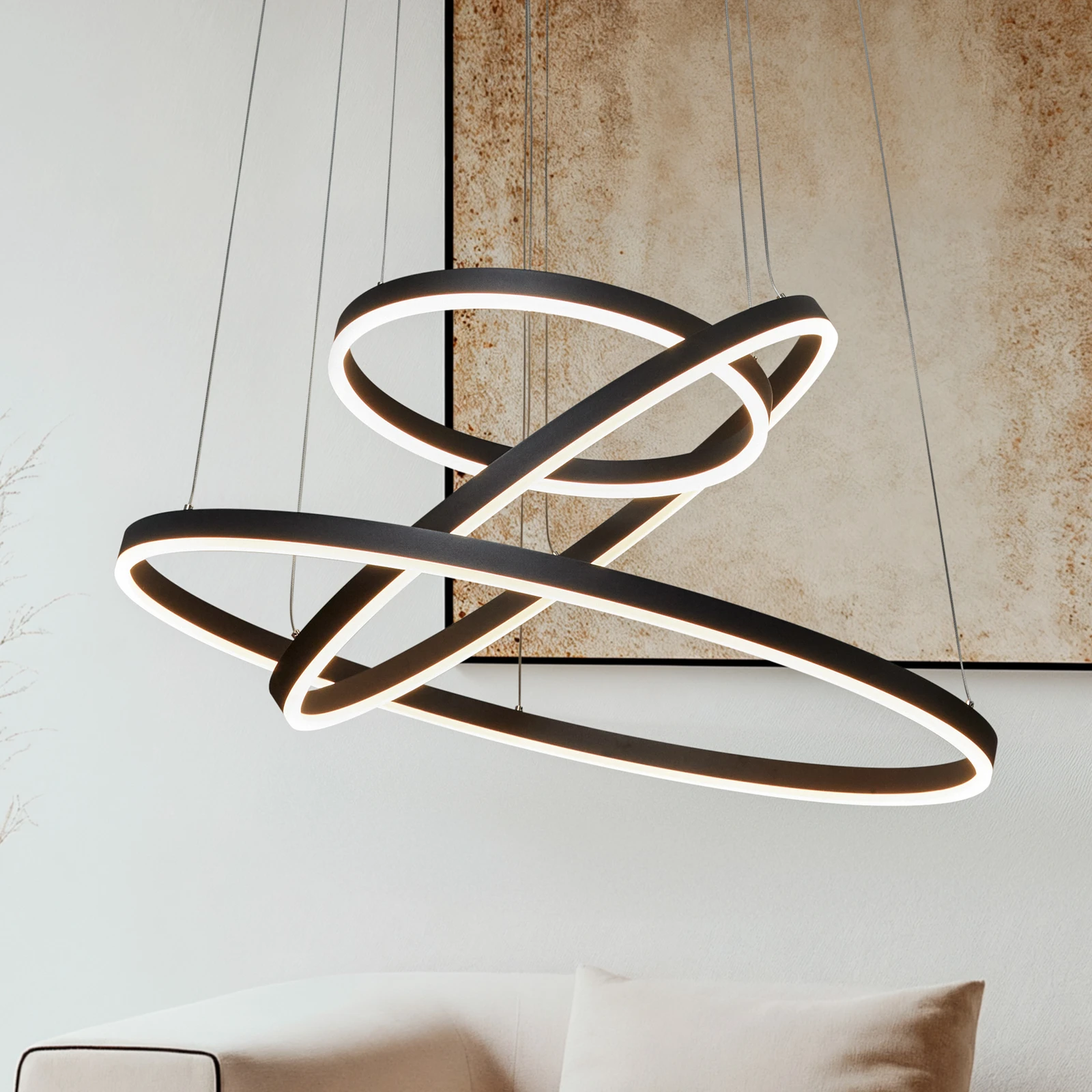Arcchio Led Pendant Light Albiona, Black, 3 Rings, &Oslash; 80 Cm