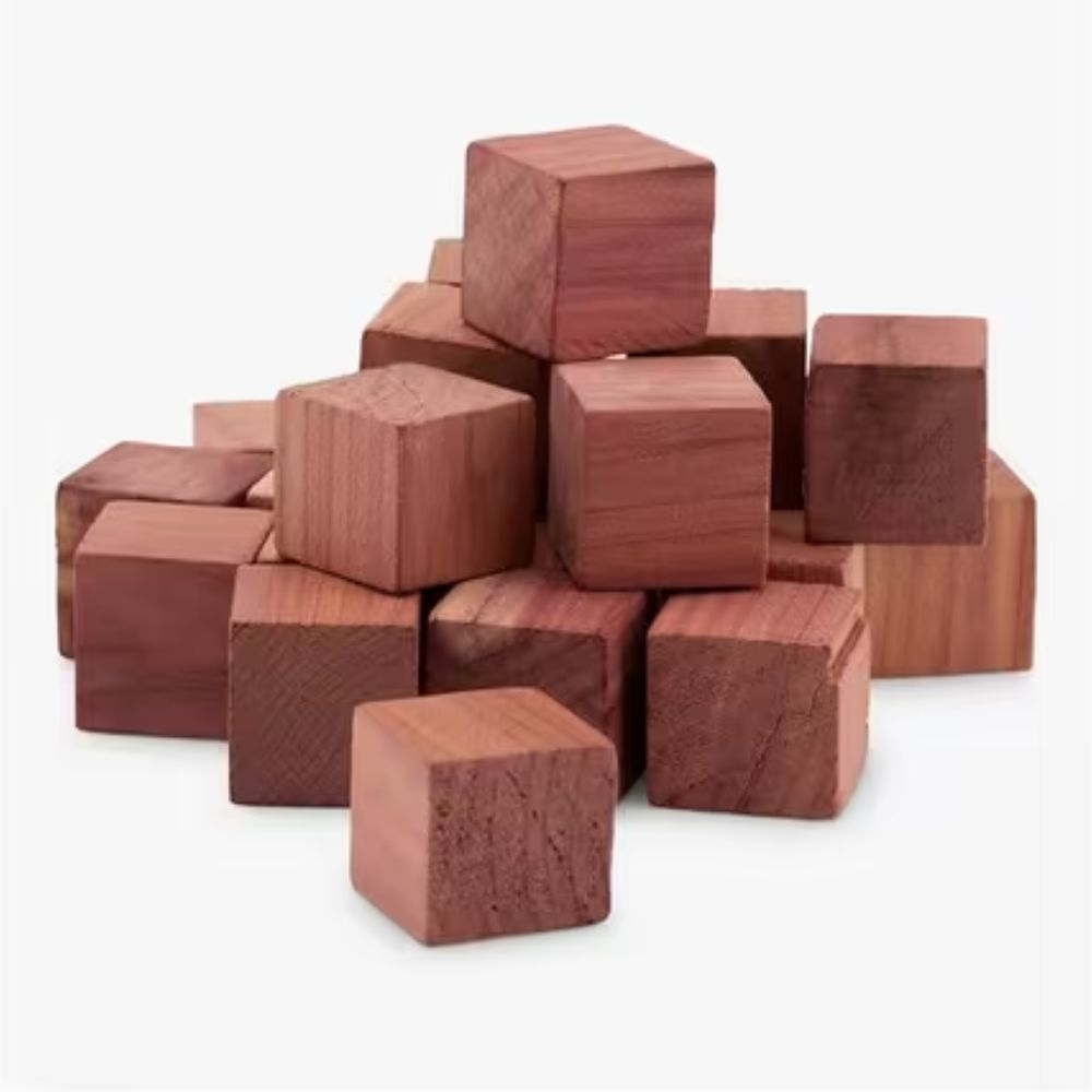 A pile of square cedar blocks