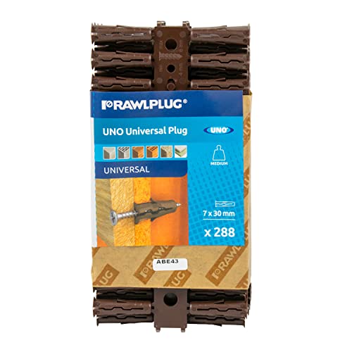 Rawlplug Uno Universal Contract Wallplug 7 Mm Brown | Rawl Plugs for Plasterboard, Masonry, Brick, Concrete | Solid Wall Plug Anti Rotation Features | Plasterboard Fixings Plug Pack of 288