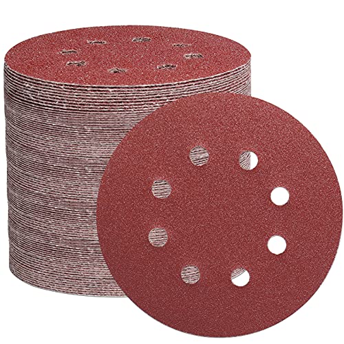 Stebruam 105pcs 125mm Sanding Discs, 5 Inch 8 Hole Hook and Loop Sanding Pads for Random Orbital Sander(40/60/100/150/240/320/600 Mixed Grits)