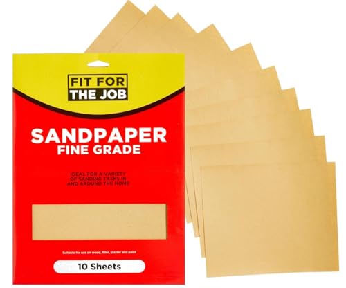 Fit for the Job 10 Large A4 Size Sheets Fine Grade Sandpaper for Sanding Wood, Furniture, Metal, Plaster for Home Improvement, Decorating &amp; More, 11x9 Inch (230x280mm) 11" X 9"