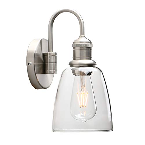 Yosoan Lighting Modern Vintage Industrial Bell Sconce Wall Light Fitting With 5.6&rdquo; Clear Glass Lampshade, for Office Home Kitchen Living Room Bedroom Loft Bar (brushed)