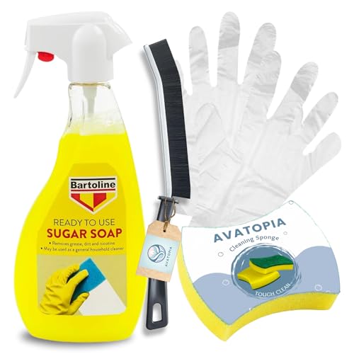 Barto Line Sugar Soap Spray (500ml), Sponge, Crevice Brush and Plastic Gloves | Wall Cleaner for Painted Walls, Sugar Soap for Cleaning, Bathroom Cleaning Tool, Removes Grease, Grime &amp; Nicotine Stains