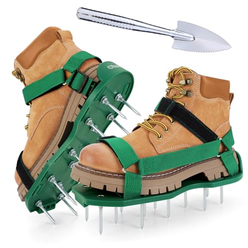 Ohuhu Lawn Aerator Shoes for Glass: Free-Installation Aeration Shoes With Stainless Steel Shovel, Heavy Duty Spike Aerating Sandals Lawn Equipment Tool With Hook &amp; Loop Straps for Yard Patio Garden