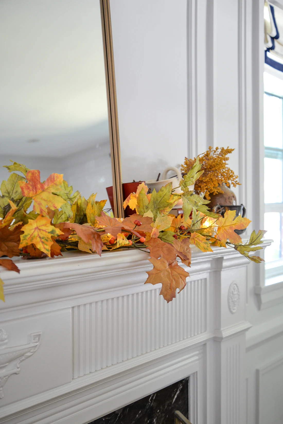 fall garland, traditional living room fireplace fall garland idea