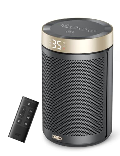 Dreo Electric Heater, 1500w Energy Efficient Space Room Heater, Upgrade Remote Portable Ceramic Fan Heaters, Thermostat, 3 Modes 12h Timer, Overheat &amp; Tip Over Protection, for Bedroom, Atom 316, Gold