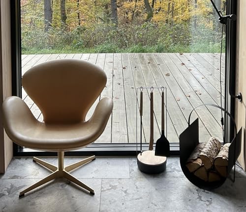 Mors&oslash; Adrian Fireplace Companion Set - the Original, High-Quality Designer Fireplace Set, 4-Piece Fireplace Set With Shovel, Broom and Fire Hook &amp; Stand, Black/natural Wood