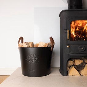 Snug - Fireside Mulberry Iron &amp; Leather Firewood Bucket