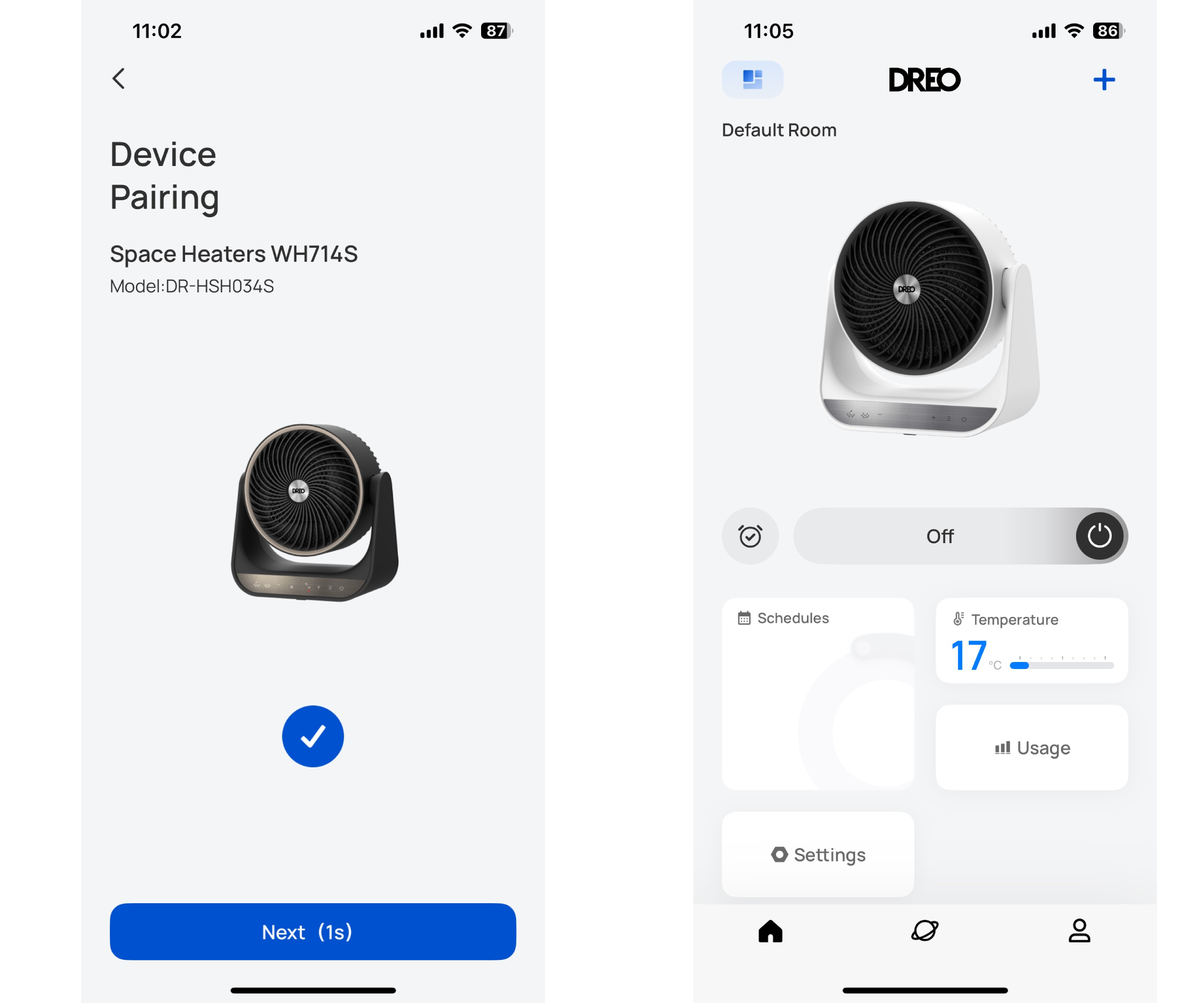 images of Dreo app screens