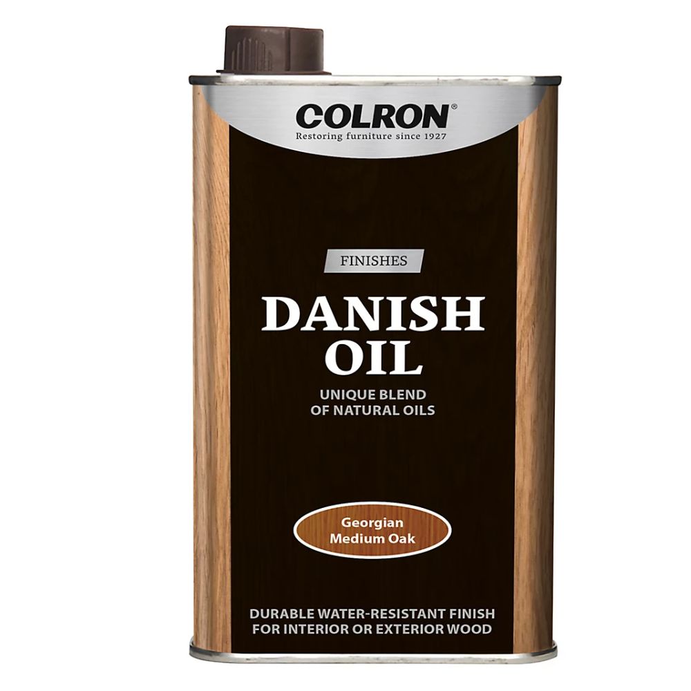 A bottle of Danish Oil in Georgian Medium oak