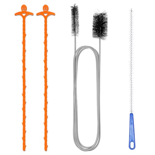Drain Unblocker Cleaner Brush Tool - 4pcs Shower Drain Unblocker,double Ended Nylon Pipe Cleaner Brush,toilet Unblocker for Bathroom Toilet Kitchen Plug Hole,reusable Rods