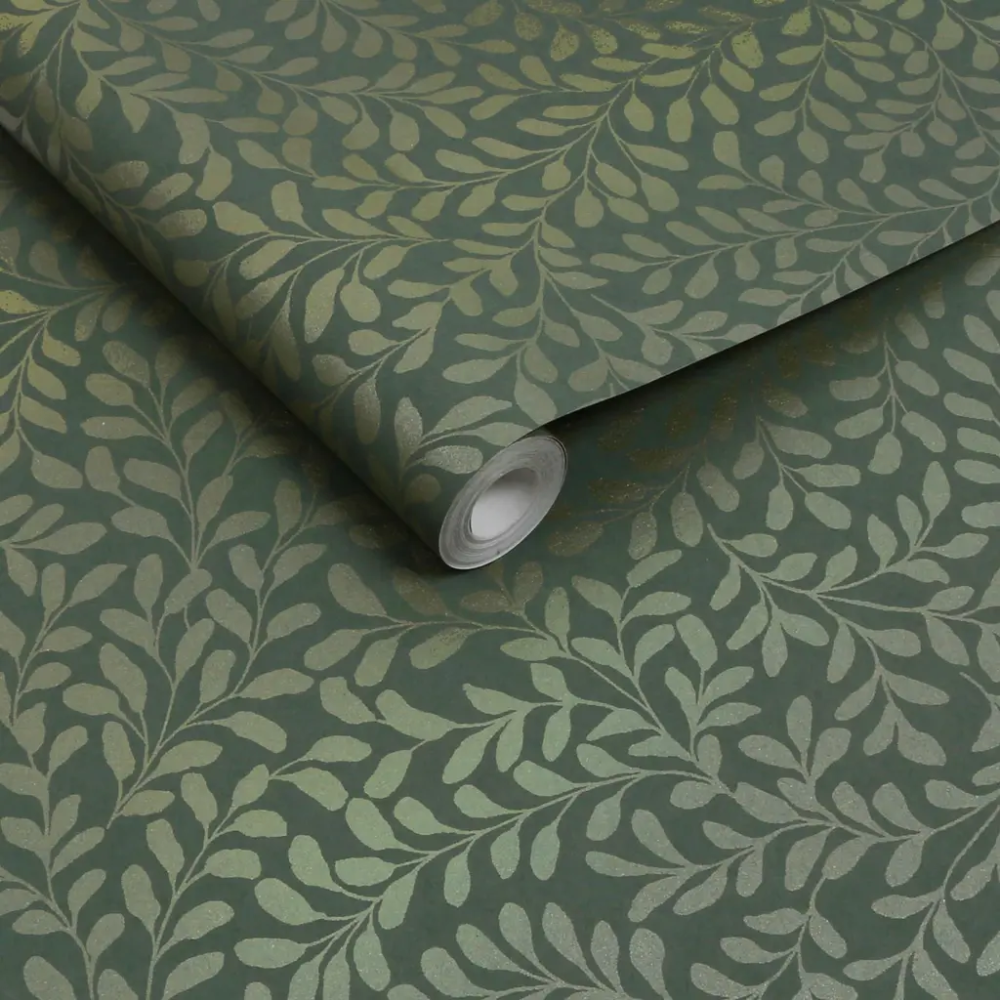 Gilded Leaf Olive Wallpaper
