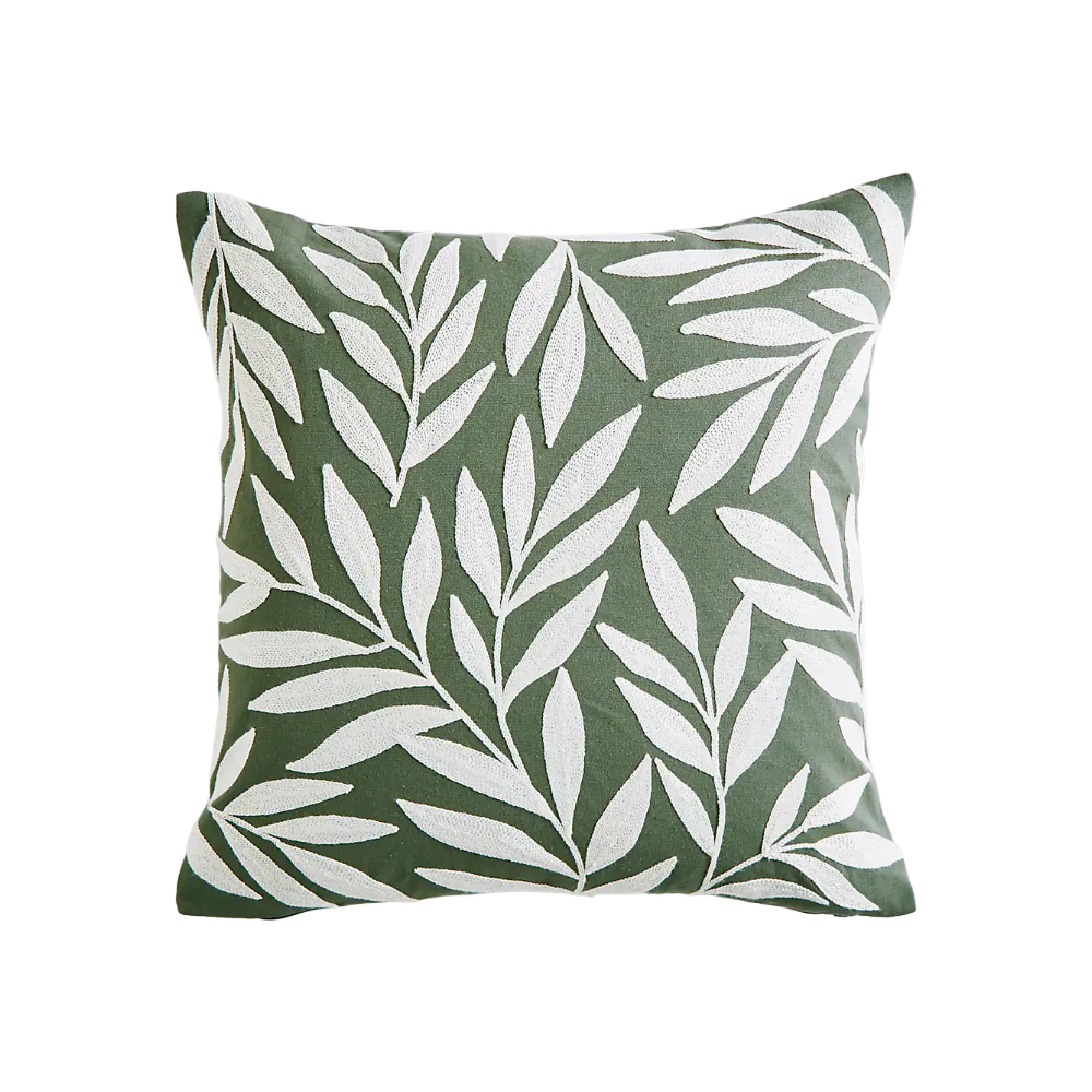 Crewelwork Leaf Square Cushion Cover