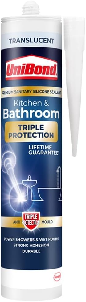 Unibond Triple Protection Stop Mould Silicone Sealant for Kitchens and Bathrooms, Clear, Repels, Kills and Prevents Mould Growth, Long-Lasting Shower Sealant, 1 X 291 G Cartridge