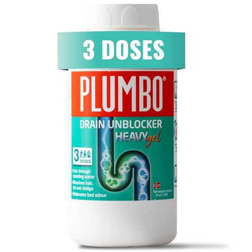 Drain Unblocker - 3 Doses Heavy Duty Gel Formula – Dissolves Hair, Grease & Waste – Odour Remover, Gentle on Pipes by Plumbo