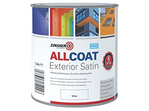 Zinsser Allcoat Exterior Water Based Paint Satin White - 1 Litre