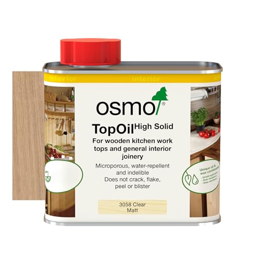 Osmo Topoil - High Solid Oil 3058, Clear Matt, 500ml - Durable Oil for Wooden Kitchen Surfaces, Water-Resistant &amp; Food Safe, Wood Treatment &amp; Wood Finish