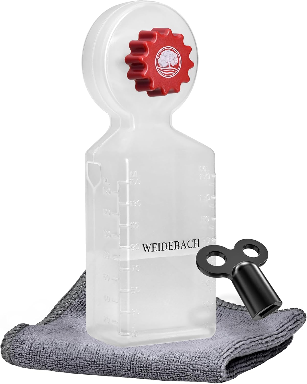 Weidebach&reg; Radiator Vent Key With Collection Container (140ml), Radiator Ventilator Including Microfiber Cloth &amp; Mini Vent Key for Tight Spaces, Suitable for All Radiators, Long Design
