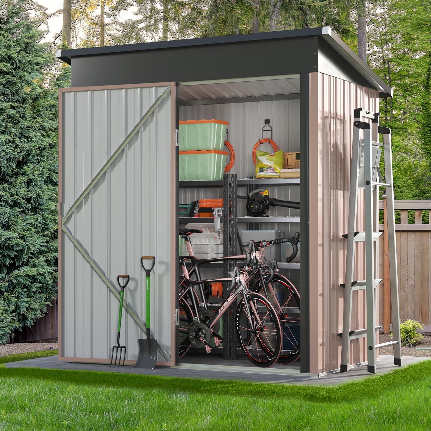 Aoxun Outdoor Storage Shed, 3' X 5' Galvanized Metal Shed With Air Vent and Sliding Door, Tool Storage, Bike Shed, Garden Tool Storage Shed, for Patio, Lawn