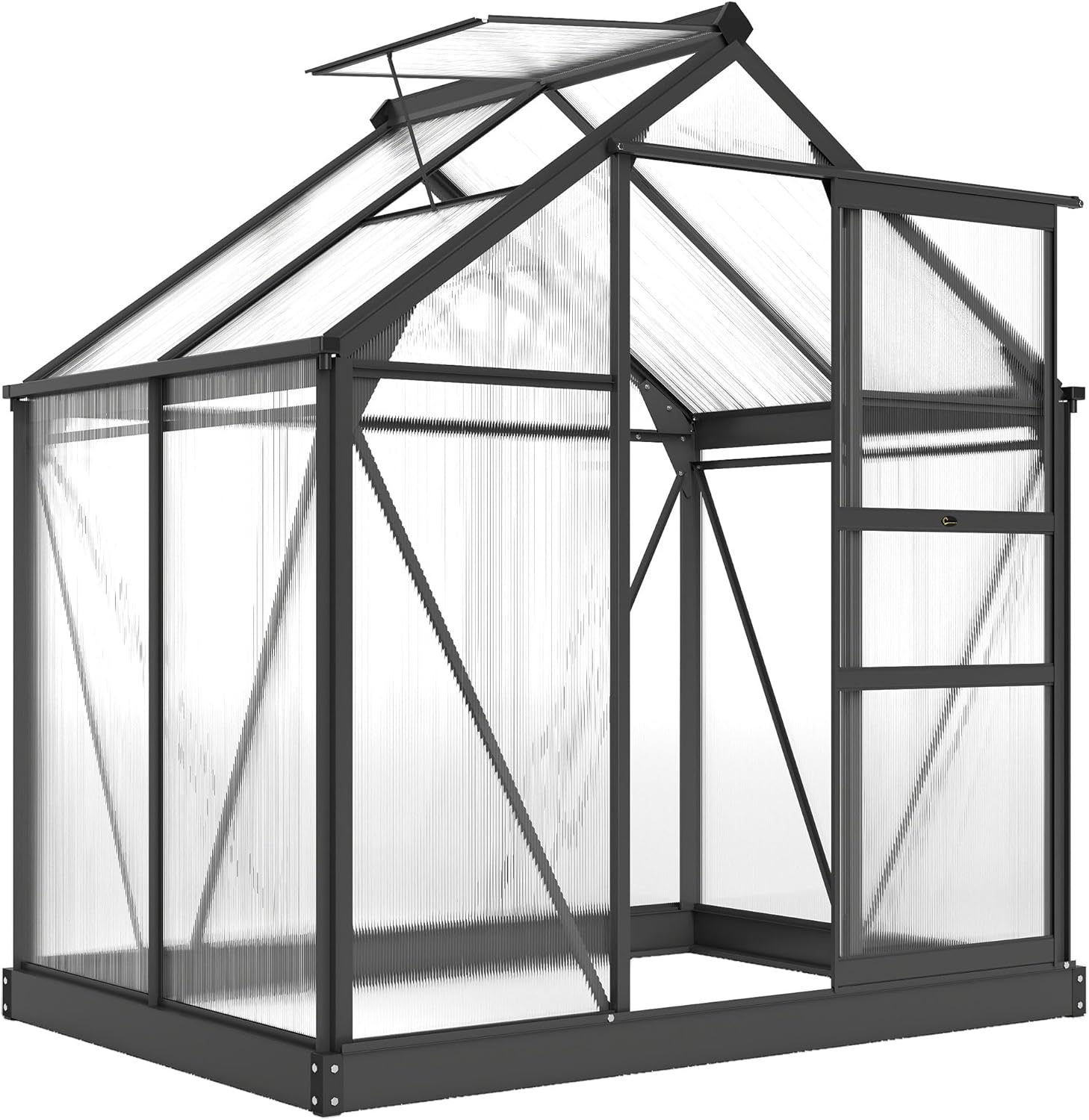 Outsunny 6 X 4ft Polycarbonate Greenhouse, Large Walk-In Green House With Slide Door and Window, Garden Plants Grow House With Aluminium Frame and Foundation, Grey