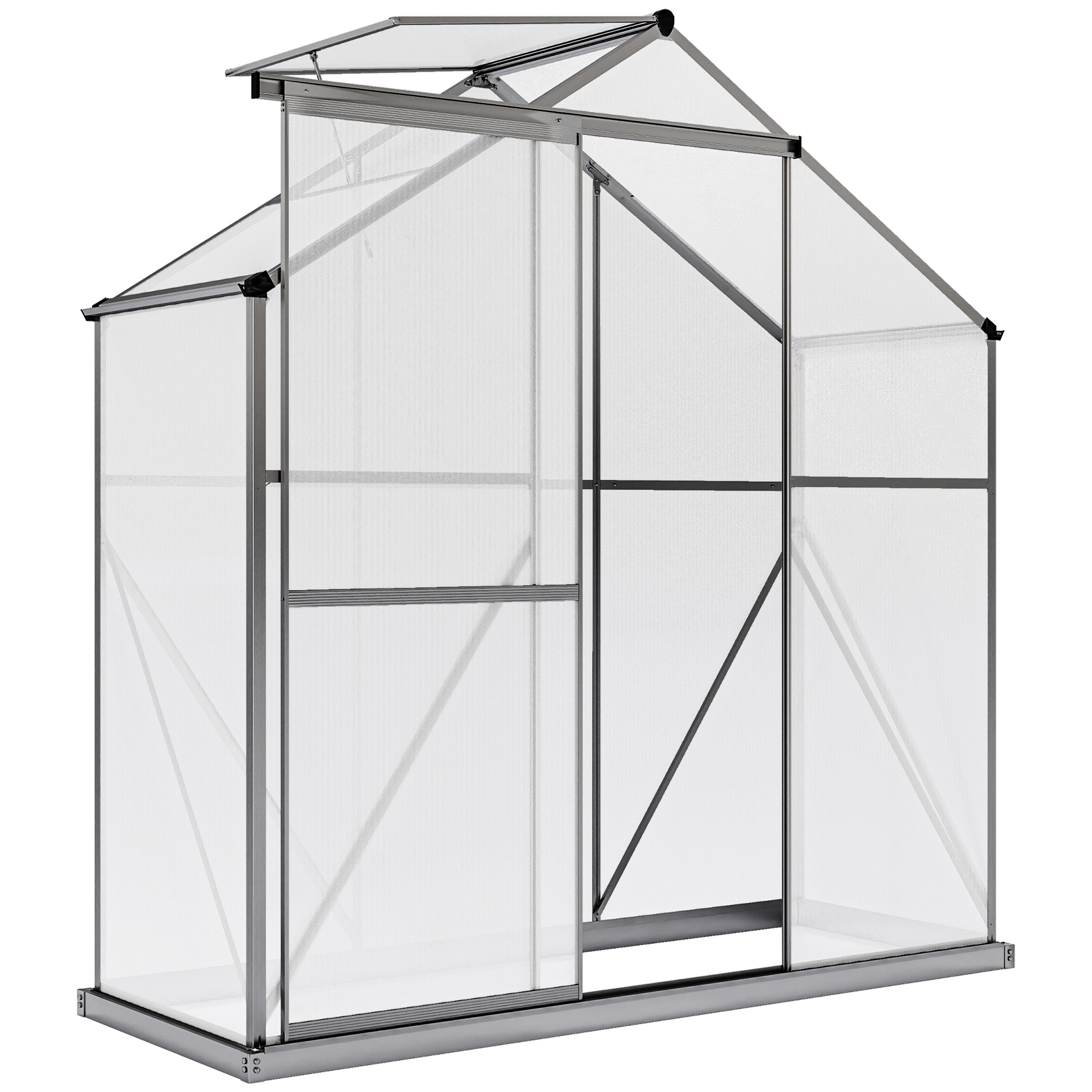 Outsunny 6 X 2.5ft Polycarbonate Greenhouse Walk-In Green House With Rain Gutter, Sliding Door, Window, Foundation, Dark Grey