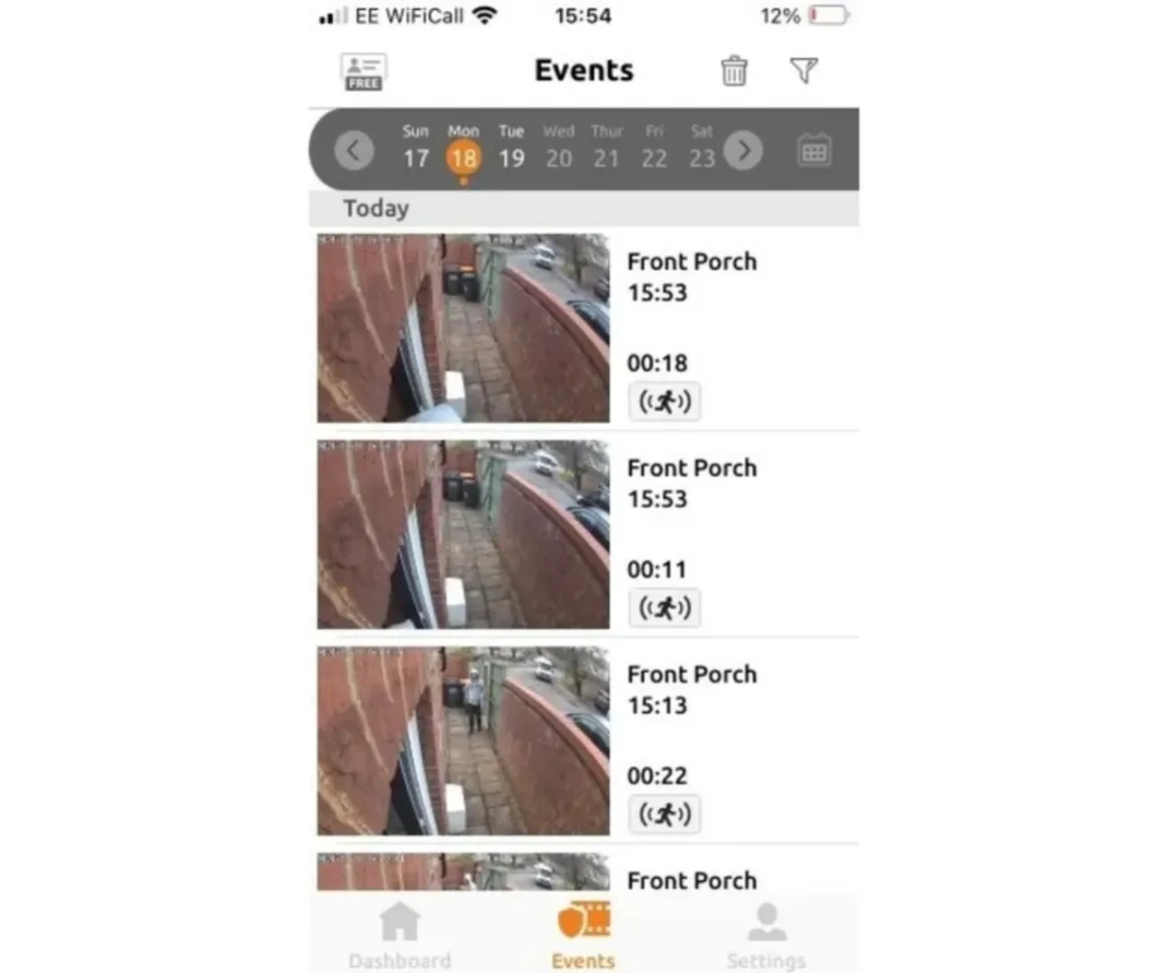Event view on mobile app from Toucan Wireless Security Camera S4