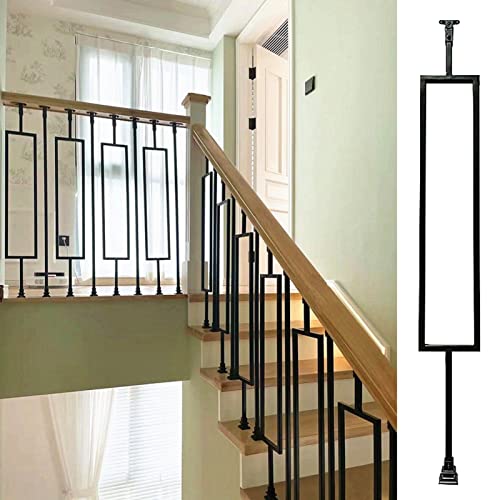Black Balustrades Set - 95cm Angle Adjustable Iron Baluster Spindles for Indoor Stair Deck Railing With Shoe &amp; Connector - Cuttable Design