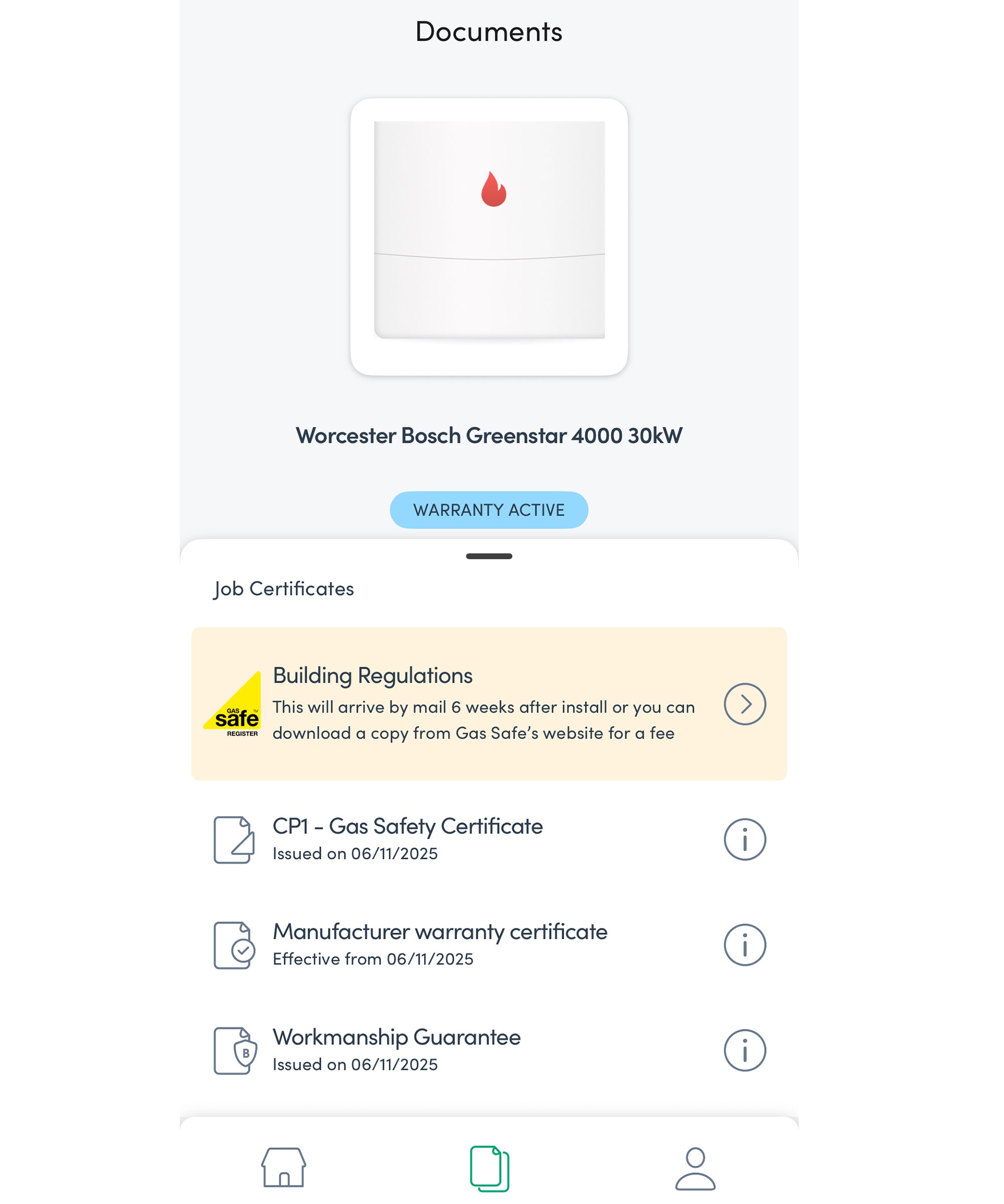 user interface of a section of the BOXT boiler app