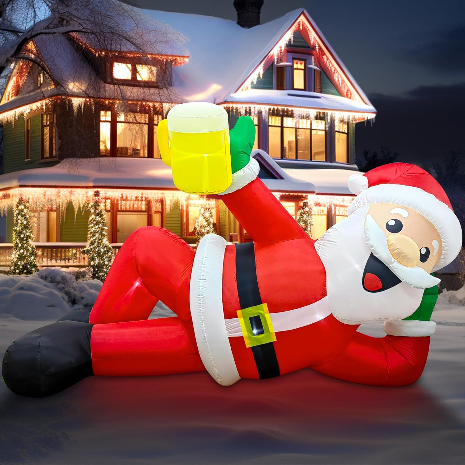 Eaone 12ft Christmas Inflatable Outdoor Decoration, Giant Inflatable Santa Claus Lying Flat With Built-In Led Lights for Yard, Garden, Lawn, Home Xmas Holiday Decor