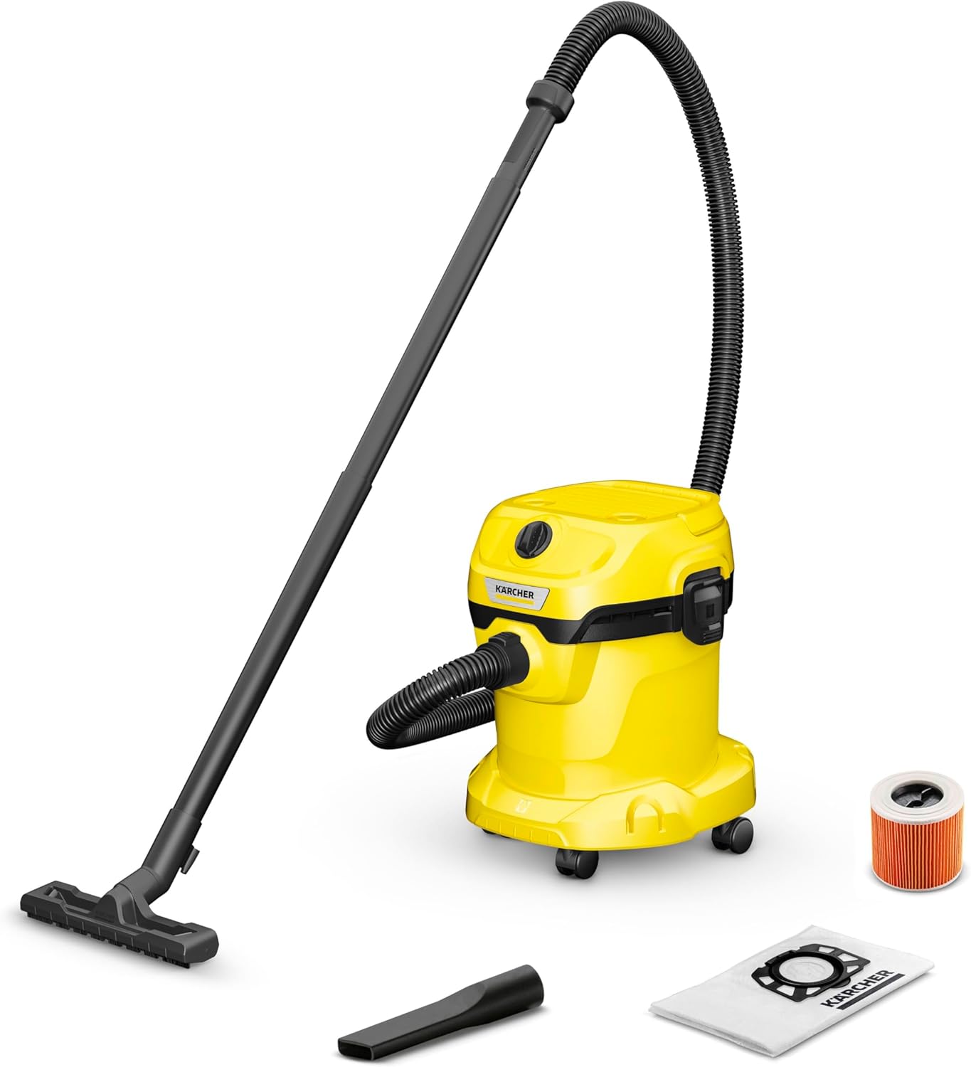 K&auml;rcher Wet and Dry Vacuum Cleaner Wd 2 Plus V-15/4/18/c Blowing Function, Power: 1000 W, Steel Container: 15 L, Suction Hose: 1.8m, Incl. Cartridge Filter, Floor &amp; Crevice Nozzle