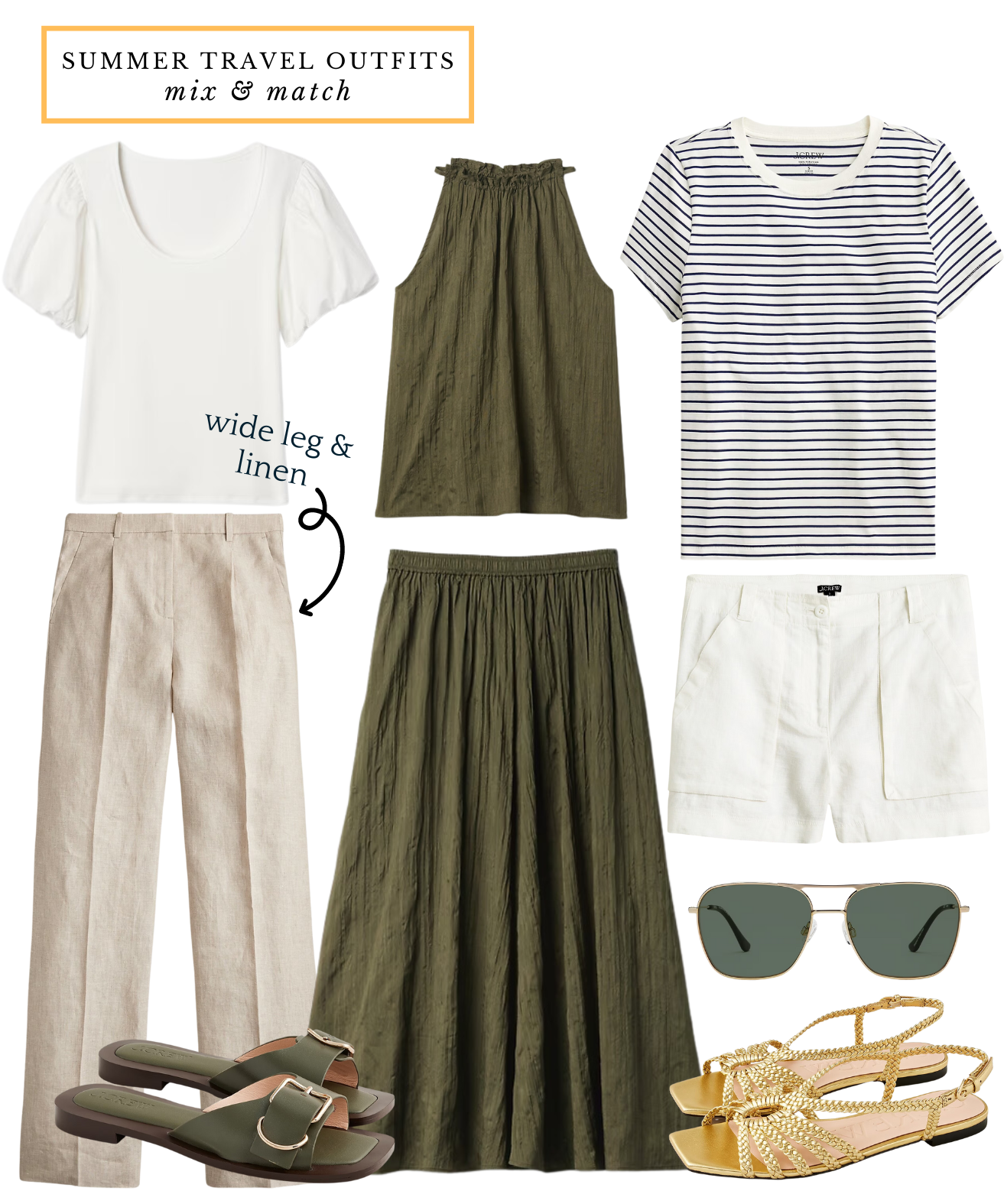 summer travel outfits mix and match khaki linen vacation wardrobe