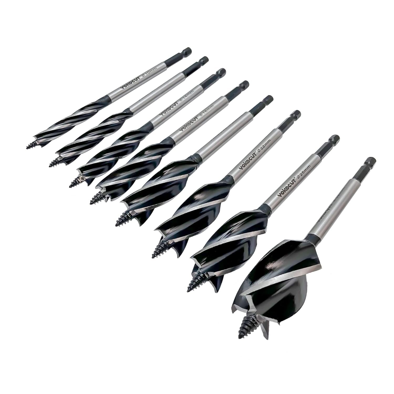 8-Piece Auger Drill Bit for Wood, Quick Change Shank 4-Flute Auger Drill Bit for Soft &amp; Hard Wood, Plastic, Drywall (10mm,12mm,14mm,16mm,20mm,22mm,25mm,32mm)