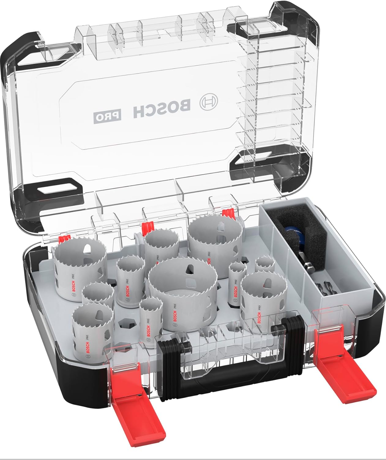 Bosch 14x Pro Multi Material Power Change Plus Hole Saw Set - Transparent Case (for Softwood, Drywall, &Oslash; 20-76 Mm, Professional Accessory Rotary Drill/drivers)